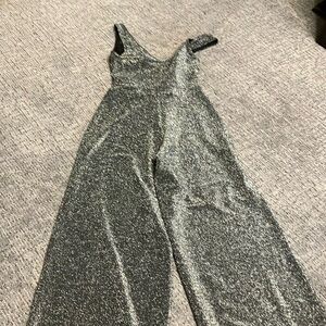 SOLD Leith Silver Shimmer Jumpsuit with Wide-Leg Design